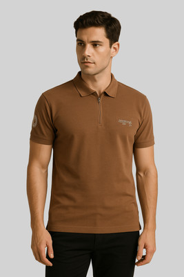 GO BIRDY Solid Men Polo Neck Brown T-Shirt