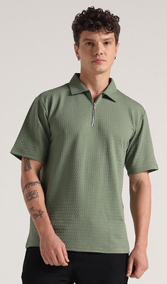 INDICLUB Self Design Men Polo Neck Light Green T-Shirt