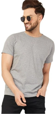 LIVAX COTTY Solid Men Round Neck Grey T-Shirt