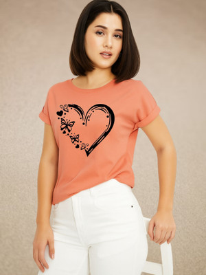 Parona Graphic Print Women Round Neck Pink T-Shirt