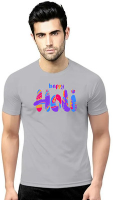 LV CARE Printed Men Round Neck Grey T-Shirt