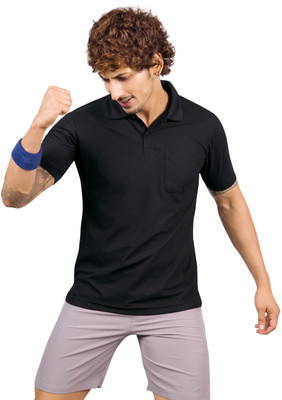 m2hit Solid Men Polo Neck Black T-Shirt