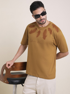 DIFFERENCE OF OPINION Printed Men Round Neck Brown T-Shirt