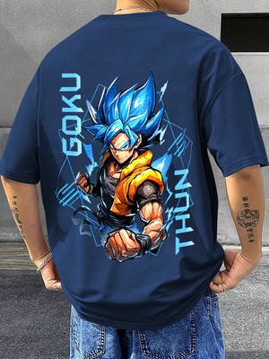 RetroTees Graphic Print Men Round Neck Navy Blue T-Shirt