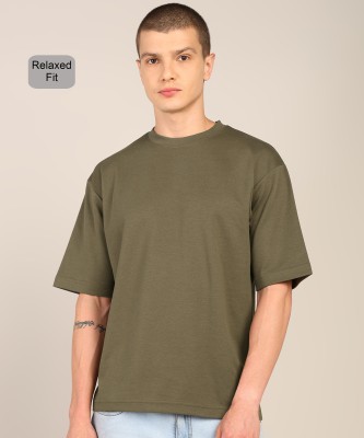 Alan Jones Solid Men Crew Neck Dark Green T-Shirt