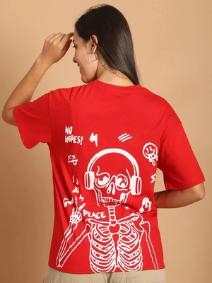 GLOBAL NOMAD Printed Women Round Neck Red T-Shirt