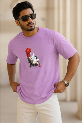 SINNER STREET Printed, Self Design Men Round Neck Purple T-Shirt