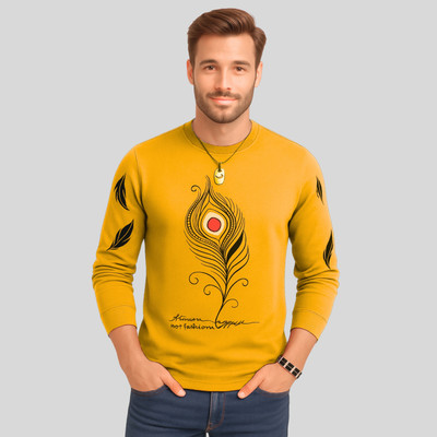 Ticoss Printed Men Round Neck Yellow, Black T-Shirt