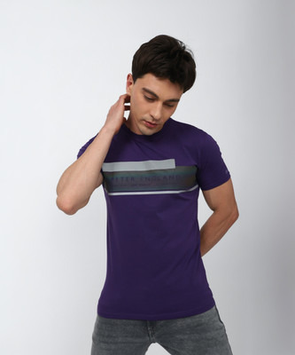PETER ENGLAND Striped Men Round Neck Purple T-Shirt