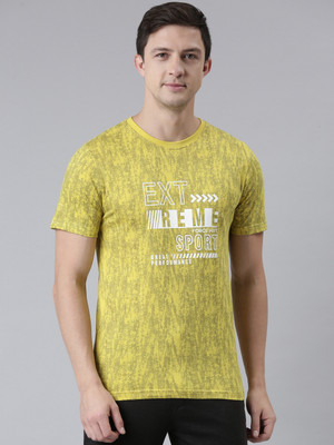 Force NXT Self Design Men Round Neck Yellow T-Shirt
