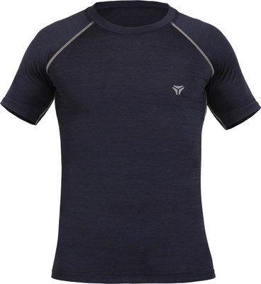Kyk Self Design Men Round Neck Dark Blue T-Shirt