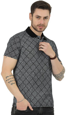 COLORTRAIT Self Design Men Polo Neck Black T-Shirt