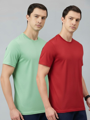 DAISY Solid Men Round Neck Red, Light Green T-Shirt