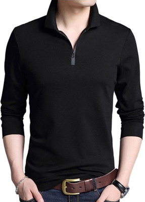 EyeBogler Solid Men Polo Neck Black T-Shirt