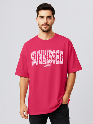 Leotude Printed Men Round Neck Pink T-Shirt