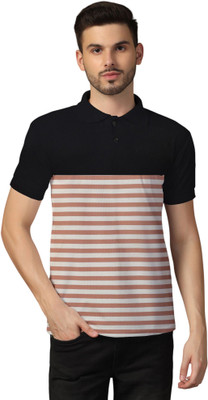 tfurnish Striped Men Polo Neck Maroon, Black T-Shirt