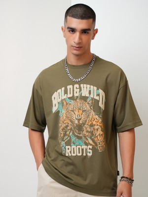 HIGHLANDER Printed Men Round Neck Green T-Shirt