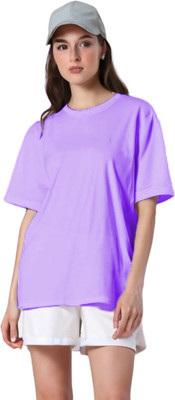 EZCLOTHING Solid Women Round Neck Purple T-Shirt