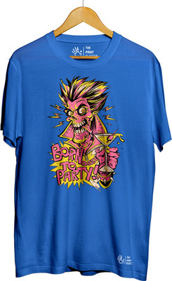 THE PRINT PLATTER Printed Men Round Neck Light Blue T-Shirt