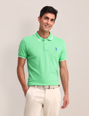 U.S. POLO ASSN. Solid Men Polo Neck Green T-Shirt