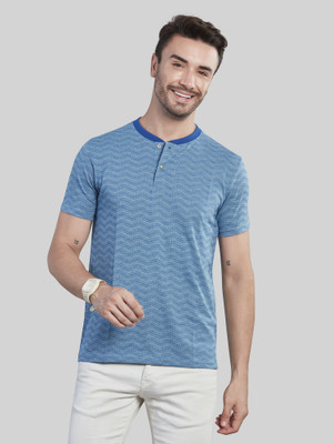 BE POSITIVE Printed Men Henley Neck Blue T-Shirt