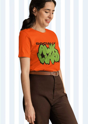 Clori Printed Women Round Neck Orange T-Shirt