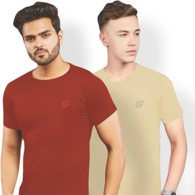 DZNDEN Solid Men Round Neck Maroon T-Shirt