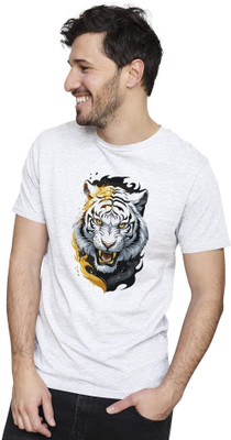 GPGARMENTSS Printed Men Round Neck Grey T-Shirt