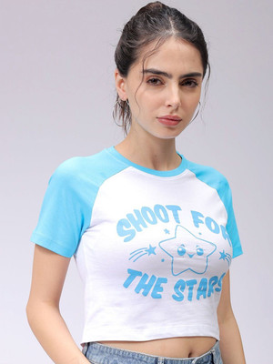 The Indian Garage Co. - Freehand Graphic Print Women Crew Neck White, Blue T-Shirt
