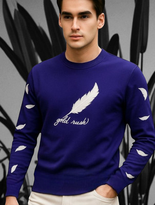 FASHIUM Printed Men Round Neck Navy Blue T-Shirt