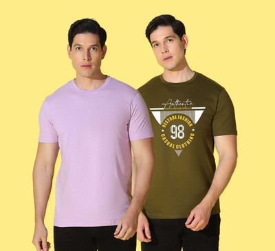 WOOSTRO Graphic Print, Solid Men Round Neck Multicolor T-Shirt