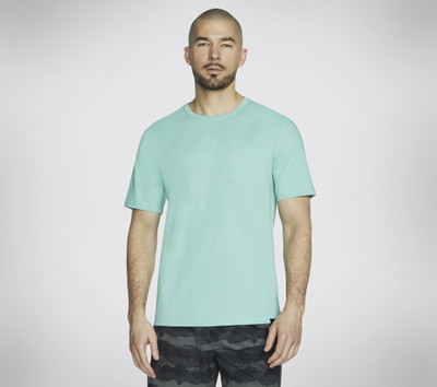 Skechers Solid Men Round Neck White, Light Green T-Shirt