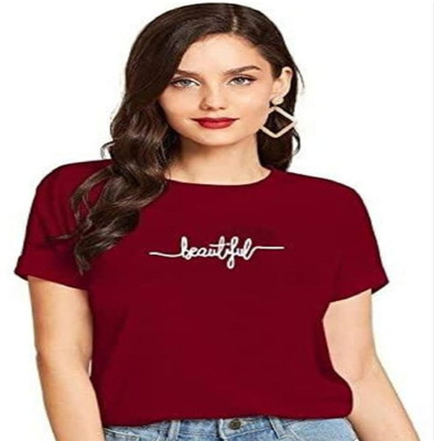 SAHAL FASHION Typography Women Round Neck Maroon T-Shirt