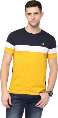 Hella Fashions Colorblock Men Round Neck Yellow, Navy Blue T-Shirt