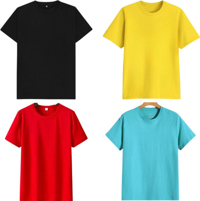 P collection Solid Men Round Neck Black, Light Blue, Red, Yellow T-Shirt