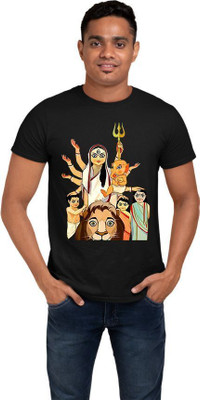 DESIGNZA Printed Men Round Neck Black T-Shirt
