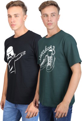 SUPERSQUAD Printed, Typography Men Round Neck Black, Dark Green T-Shirt