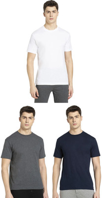 JOCKEY Solid Men Round Neck Grey, Dark Blue, White T-Shirt