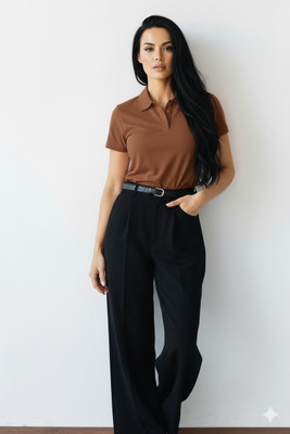 GROHOOD Solid Women Crew Neck Brown T-Shirt