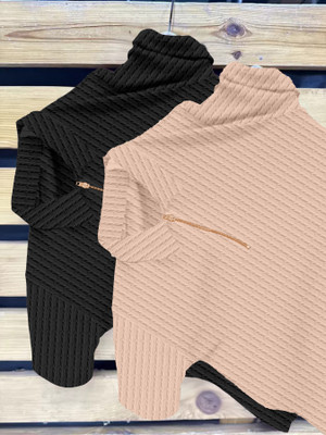 VARIDASHI Solid Men Polo Neck Black, Beige T-Shirt