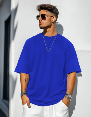 TeeBrozz Solid Men Round Neck Blue T-Shirt