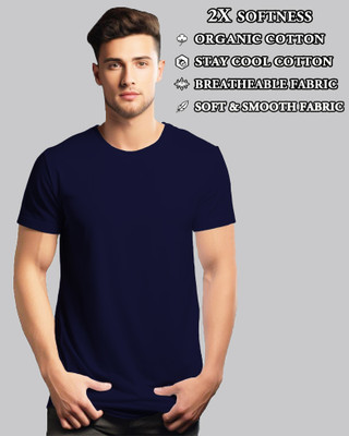 UrGear Solid Men Round Neck Navy Blue T-Shirt