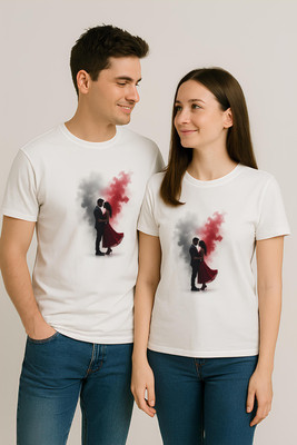 Binayak Graphic Print Couple Round Neck White T-Shirt