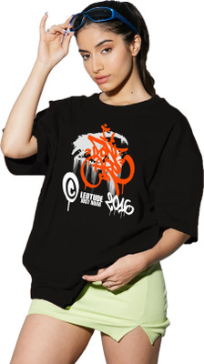 Leotude Printed Women Round Neck Black T-Shirt