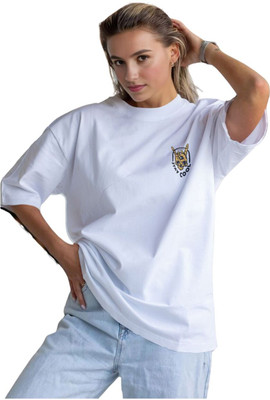 Moda Rapido Printed Women Round Neck White T-Shirt