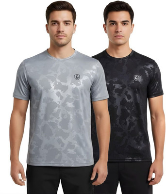 Gur Style Solid Men Round Neck Grey, Black T-Shirt