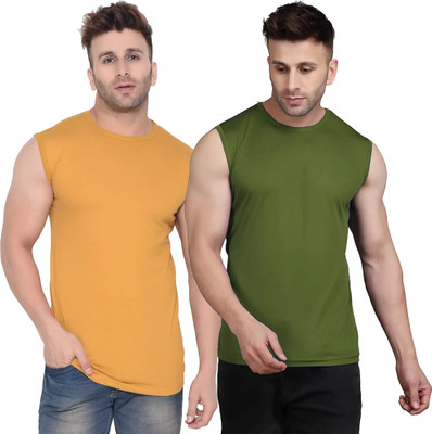 Adorbs Trend Solid Men Round Neck Yellow, Green T-Shirt