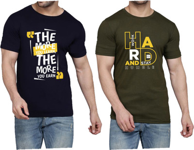 WOOSTRO Printed Men Round Neck Dark Green, Navy Blue T-Shirt