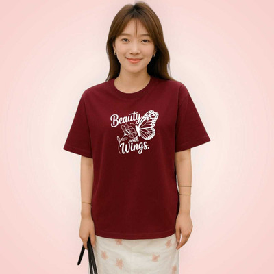 Stylicity Printed Women Round Neck Maroon T-Shirt