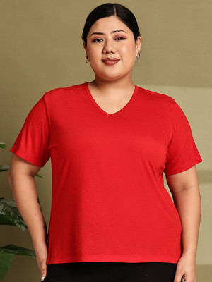 Rute Solid Women Round Neck Reversible Red T-Shirt
